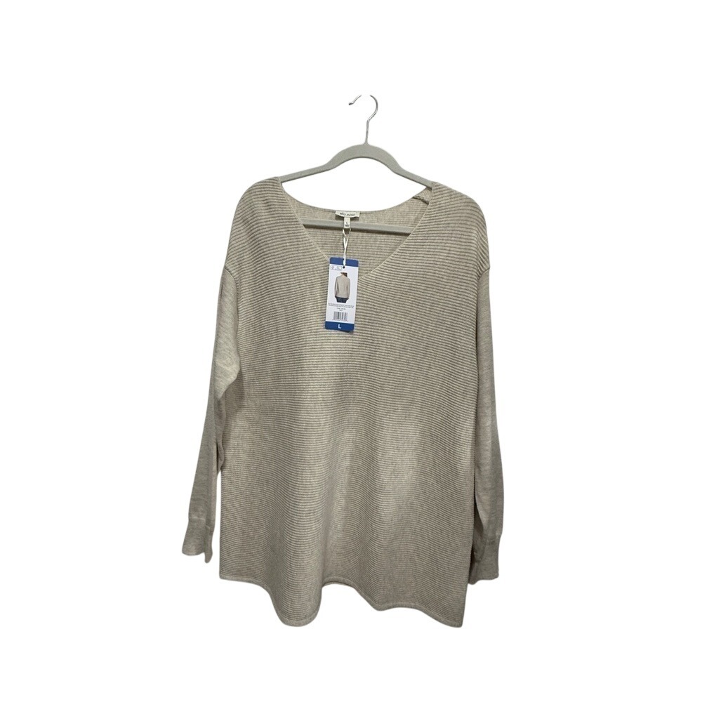 Ella Moss Womens L Gray‎ Ribbed V Neck Sweater Pullover Beachy Boho Knit NWT L